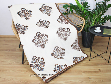 Koc wełniany z polarem FOLKOWY brąz na śmietance