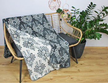 Koc bawełniany PARZENICE intensywne szaro białe