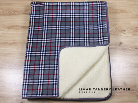 Koc wełniany z polarem KRATKA SZARA