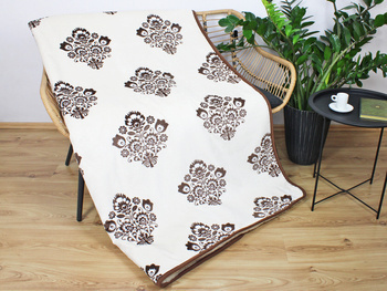 Koc wełniany z polarem FOLKOWY brąz na śmietance