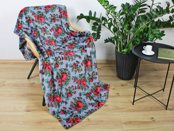 Koc MINKY POLAR róże na szarym tle