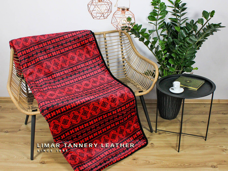 Koc wełniany z polarem SKANDYNAWSKI CZARNO - CZERWONY