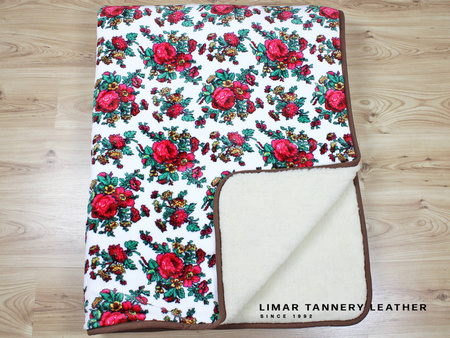 Koc wełniany z polarem RÓŻE NA BIAŁYM