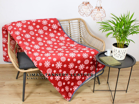 Koc wełniany z polarem ŚNIEŻYNKA NA CZERWONYM