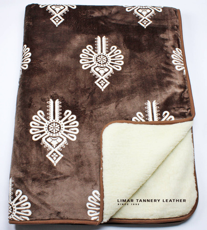 Koc wełniany z polarem BIAŁA PARZENICA NA BRĄZOWYM TLE