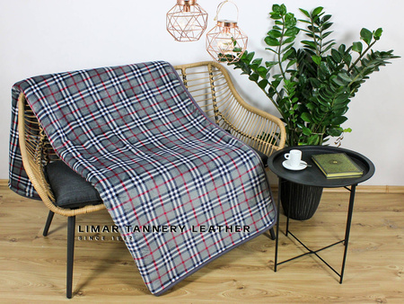 Koc wełniany z polarem KRATKA SZARA