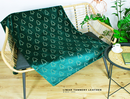 Koc MINKY POLAR złote CHOINKI NA BUTELKOWEJ ZIELENI