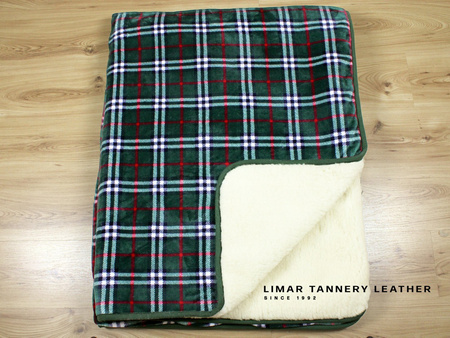 Koc wełniany z polarem KRATKA BUTELKOWA ZIELEŃ