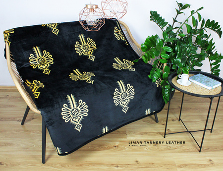 Koc wełniany z polarem PARZENICA beżowa na czarnym tle