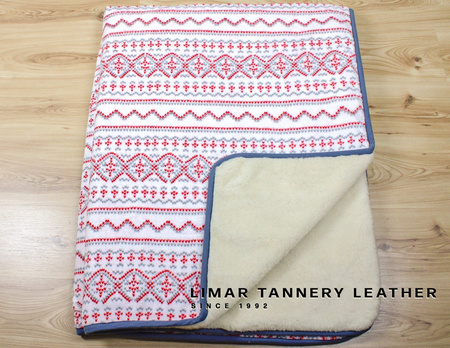 Koc wełniany z polarem SWETEREK CZERWONO - SZARY