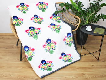 Koc wełniany z polarem FOLKOWY kolorowy na białym