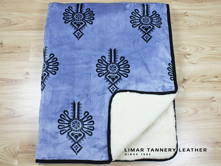 Koc wełniany z polarem PARZENICA CZARNA NA SZARYM TLE