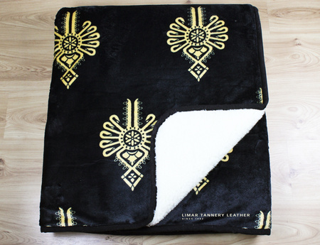 Koc wełniany z polarem PARZENICA beżowa na czarnym tle